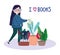Woman potted plant flower love books, book day
