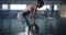 Woman, powder and weightlifting, barbell and fitness in gym with bodybuilder, strong with muscle training and power