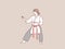 Woman practice karate red belt stance ready to training simple korean style illustration