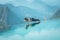 woman practice yoga on the pool above the Mountain peak