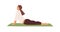 Woman practicing Hatha yoga on mat vector flat illustration. Active female character demonstrating cobra or upward