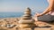 Woman practicing yoga on the beach. Balance ang relax. Zen. Selective focus