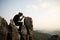 Woman praying to god, posing asian women, girl adult fashionable model, feeling moments, enjoying, happiness on top mountain.