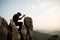 Woman praying to god, posing asian women, girl adult fashionable model, feeling moments, enjoying, happiness on top mountain.