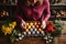 A woman prepares treats for the Easter table