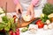 Woman preparing cauliflower for cutting