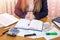 Woman preparing to fill 1040 form and for tax day