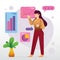 Woman presenting various charts in the office. Front look. Colorful flat cartoon vector icon.