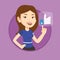 Woman pressing like button vector illustration.