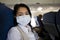 Woman with protective mask in a plane