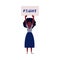 Woman protester vector illustration - young african girl keeping placard with Fight sign up.