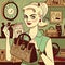 woman proudly holding a vintage handbag she found at a secondhand store, surrounded by other vintage items, AI generated