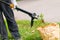 Woman pulling weeds