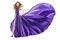 Woman Purple Dress, Fashion Model in Long Waving Fluttering Gown