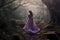 Woman in a Purple Dress Wandering in an Enchanted Forest (Generative AI)
