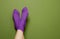 Woman in purple socks, close-up. Conceptual image shot