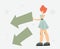 Woman pushing an arrow. Picture depicts growth for presentations, diagrams, graphs. Vector drawing with modern character