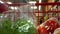 Woman pushing a cart in a supermarket store. Cart with close-up food in supermarket product lifestyle concept trade