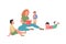 Woman read to children flat color vector faceless characters