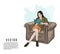 Woman reading book fashion sketch illustration. Girl spending weekend at home with book. Comfort cozy interior illustration. Satur