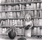 Woman reading book in library