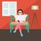 Woman reading in corner living room house home window glasses