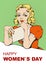 Woman reading letter. Retro greeting card on March 8. International womens day