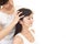 Woman receives scalp massage