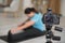 woman recording fitness routine on camera