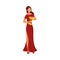Woman in red dress holding golden victory cup vector illustration
