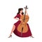 Woman in red dress play the cello. Idea of classic music