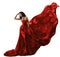 Woman Red Dress on White, Waving Flying Silk Fabric, Beauty Mode