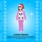 Woman red hat panda costume happy new year merry christmas concept flat female cartoon character blue background full