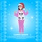 Woman red hat panda costume happy new year merry christmas concept flat female cartoon character blue background full