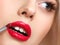 Woman red lips closeup Makeup