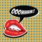 Woman red lips and comic speech bubble. Female mouth with speech bubble. Attractive girl lips and open mouth. American