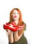 Woman with the red varnished shoes