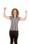 Woman referee hands up smile