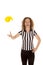 Woman referee throw yellow flag