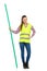 Woman In Reflective Vest Holding Chroma Key Stick