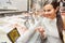 Woman at the refrigerated counter shopping for fish