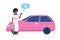 Woman refueling car semi flat color vector character