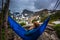 Woman relaxes on a hammock lake Isabelle Colorado