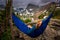 Woman relaxes on a hammock lake Isabelle Colorado