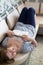 Woman relaxing with a book on couch