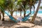 Woman relaxing in a hammock on a tropical beach