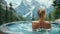 Woman Relaxing in Hot Tub With Mountain View