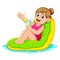 Woman relaxing on inflatable mattress