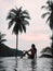 Woman relaxing by the pool in a luxurious beachfront hotel resort at sunset enjoying perfect beach holiday vacation. tropical beac