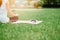 Woman relaxing Yoga in the park, Meditation for peace of mind.